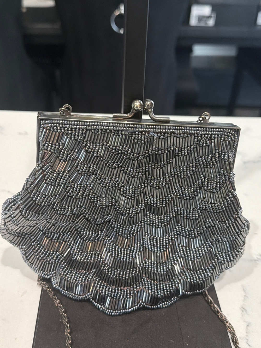 Beaded Metal-Effect Evening Clutch with Chain Strap - Picture 5 of 6